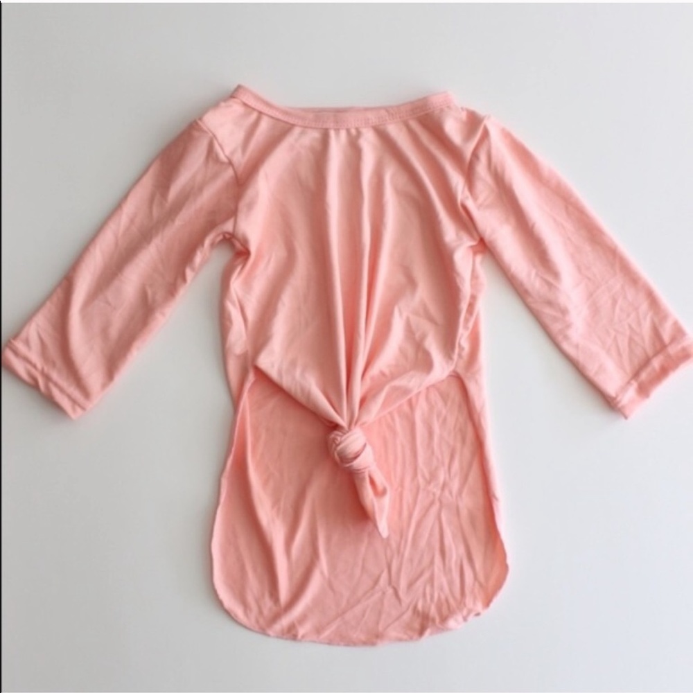 Pink Long Sleeve Tie Knot High Low Top
